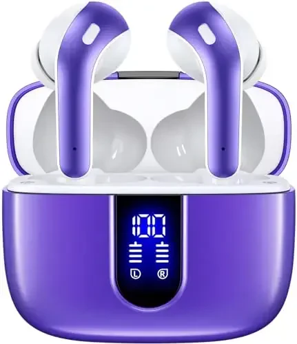 TAGRY Bluetooth Headphones True Wireless Earbuds 60H Playback LED Power Display Earphones with Wireless Charging Case IPX5 Waterproof in-Ear Ear buds with Mic for TV Smart Phone Laptop Computer Sports - 1