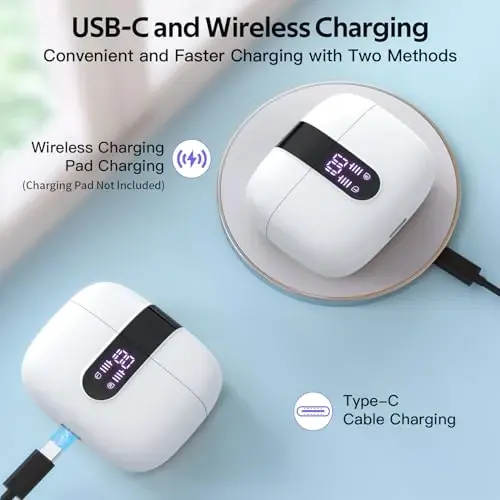 TAGRY Bluetooth-наушники Беспроводные наушники-вкладыши 60 часов воспроизведения LED-дисплей мощности Наушники с беспроводной зарядкой IPX5 Водонепроницаемые наушники-вкладыши с микрофоном для телевизора смартфона ноутбука компьютера Спорт - 3