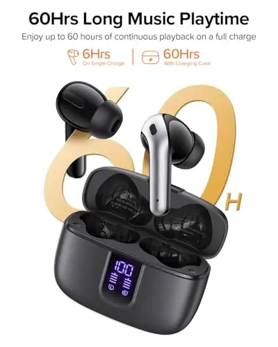 TAGRY Bluetooth Quloqchinlari Haqiqi Simsiz Quloqchinlar 60 soat O'ynash LED Quvvat Displeyli Quloqchinlar Simsiz Zaryadlash Qutisi bilan IPX5 Su O'tkazmaydigan Quloq ichidagi Quloqchinlar Mikrofonli TV Smartfon Noutbuk Kompyuter Sport uchun - 2