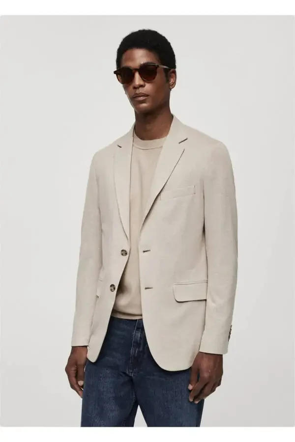 Tailored Slim Fit Cotton Blazer Jacket - 1