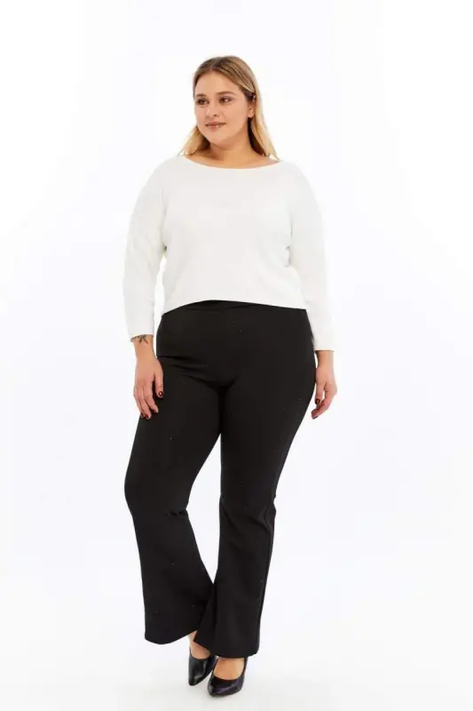 Тайтпантолон клеш больших размеров с камушками спереди, черные - 6