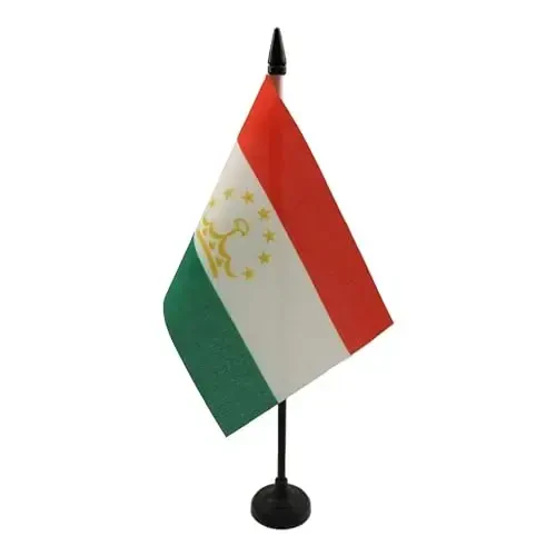 Tajikistan Table Flag 4'' x 6'' - Tajik Desk Flag 15 x 10 cm. - Black plastic stick and base - AZ FLAG - 1
