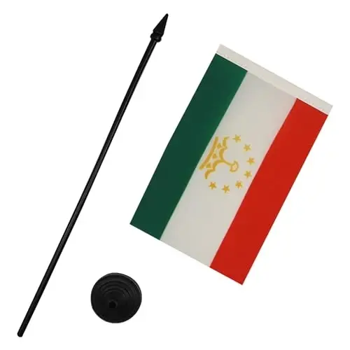 Tajikistan Table Flag 4'' x 6'' - Tajik Desk Flag 15 x 10 cm. - Black plastic stick and base - AZ FLAG - 3
