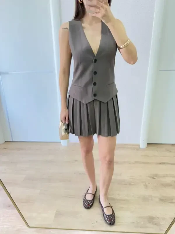 Takım Görünümli Yelekli Mini Ko'ylak - Füme - 1