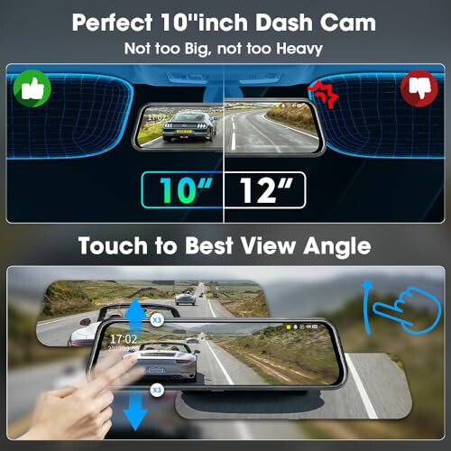 Takomillashtirilgan 10'' Orqa Ko‘rinish Ko‘zgu Kamerasi Ko‘zgu Dash Cam Old va Orqa 1080P Orqa Ko‘rinish Kamerasi To‘liq Teginish Ekrani w Loop Yozuvi, G-Sensor Kechasi Ko‘rish 170° Keng Burchak - Jansite (1)