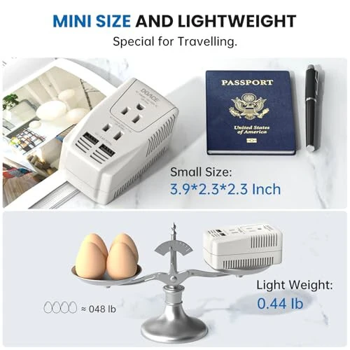 Takomillashtirilgan DoAce C11 2000W Sayohat Voltaj Konvertori Soch Quritgich To'g'rilagich Buqlama Temir uchun, Pastga Pasaytirish 220V dan 110V gacha, 10A Quvvat Adaptori 2 USB va EU/UK/AU/US vilkalari bilan Noutbuk Kamera Mobil Telefon uchun - 4