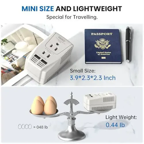 Takomillashtirilgan DoAce C11 2000W Sayohat Voltaj Konvertori Soch Quritgich To'g'rilagich Buqlama Temir uchun, Pastga Pasaytirish 220V dan 110V gacha, 10A Quvvat Adaptori 2 USB va EU/UK/AU/US vilkalari bilan Noutbuk Kamera Mobil Telefon uchun - 4