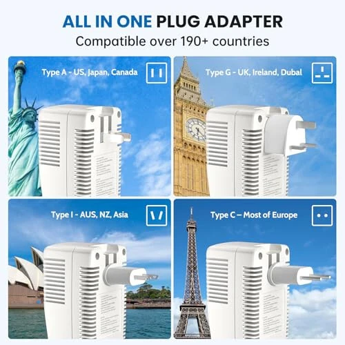 Takomillashtirilgan DoAce C11 2000W Sayohat Voltaj Konvertori Soch Quritgich To'g'rilagich Buqlama Temir uchun, Pastga Pasaytirish 220V dan 110V gacha, 10A Quvvat Adaptori 2 USB va EU/UK/AU/US vilkalari bilan Noutbuk Kamera Mobil Telefon uchun - 5