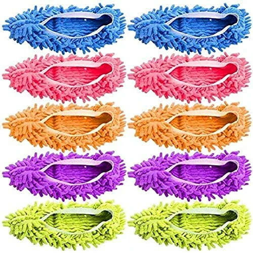 Tamicy Mop Slippers Shoes 5 Pairs (10 Pieces) - Microfiber Cleaning House Mop Slippers Floor Cleaning Tools Shoe Cover Soft Washable Reusable Microfiber Foot Socks Floor Cleaning Tools Shoe Cover - Tamicy