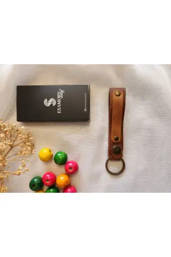 Tan Leather Keychain with Camel Leather Detail, Accessory, Snap-Open Father's Day Gift - 3