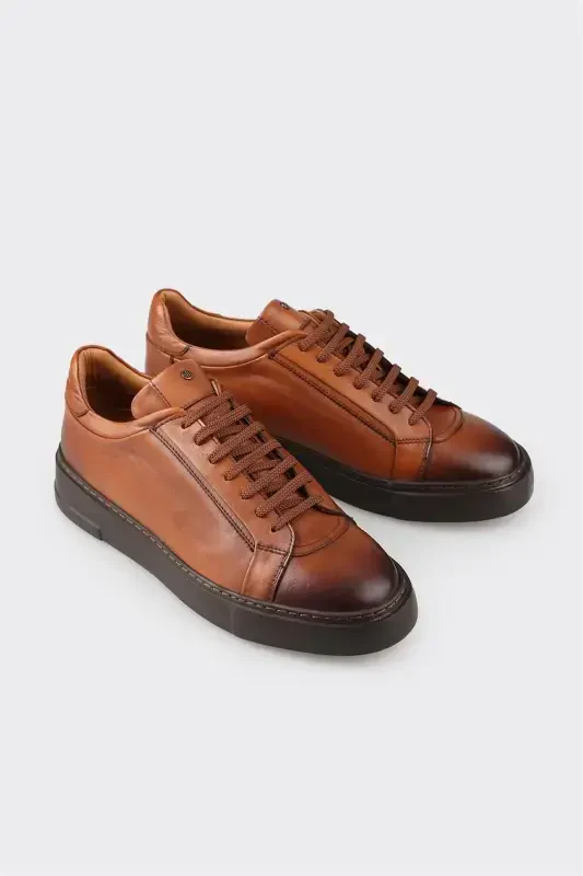 Tan Leather Men's Casual Shoes - 2