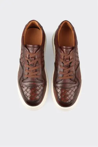 Tan Leather Men's Sneakers - 4