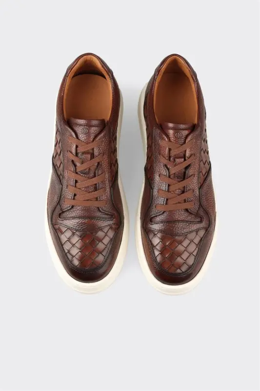Tan Leather Men's Sneakers - 4