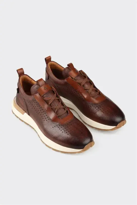 Tan Leather Men's Sneakers - 2