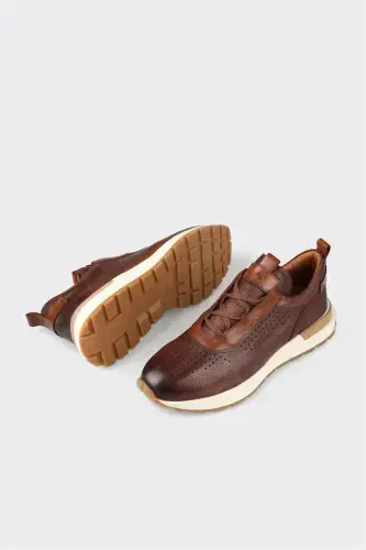 Tan Leather Men's Sneakers - 3