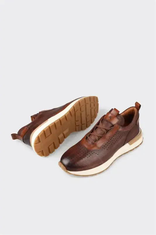 Tan Leather Men's Sneakers - 3