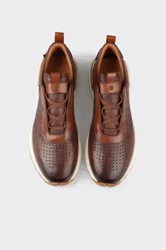 Tan Leather Men's Sneakers - 4