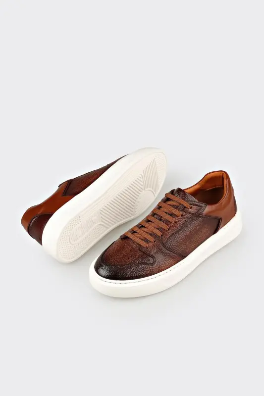 Tan Leather Men's Sneakers - 3