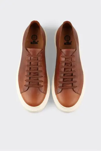 Tan Leather Men's Sneakers - 4