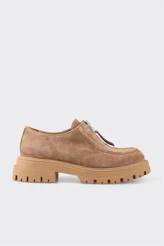 Tan Leather Women's Casual Shoes - 1
