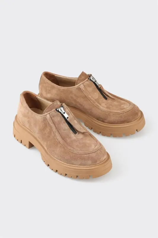 Tan Leather Women's Casual Shoes - 2
