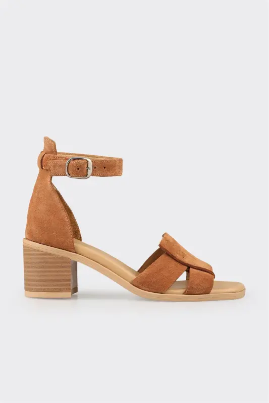 Tan Leather Women's Heeled Sandal-Tan - ELLE SHOES