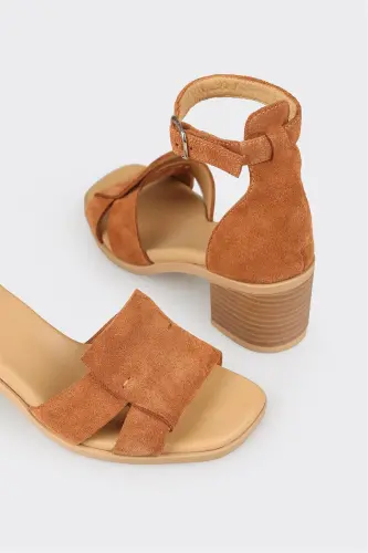 Tan Leather Women's Heeled Sandal-Tan - 4