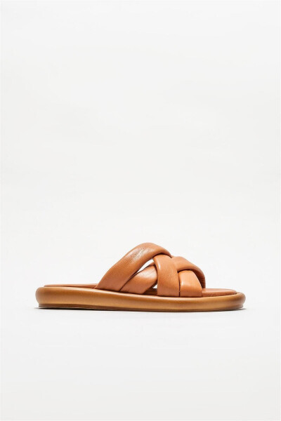 Tan Leather Women's Slipper-Tan - ELLE SHOES