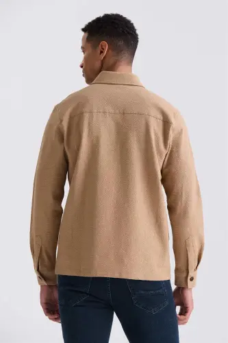 Tan Slim Fit Button-Down Pocket Casual Shirt - 4
