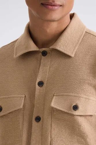 Tan Slim Fit Button Down Pocket Sports Shirt - 3