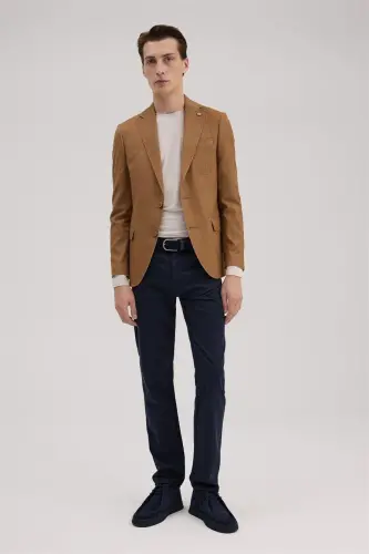 Tan Slim Fit Pointed Collar Jacket - 1