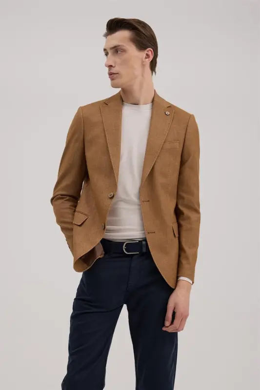 Tan Slim Fit Pointed Collar Jacket - 2