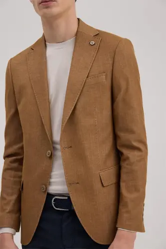 Tan Slim Fit Pointed Collar Jacket - 3