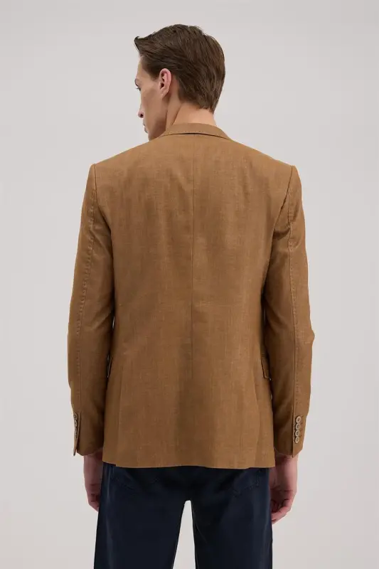 Tan Slim Fit Pointed Collar Jacket - 4