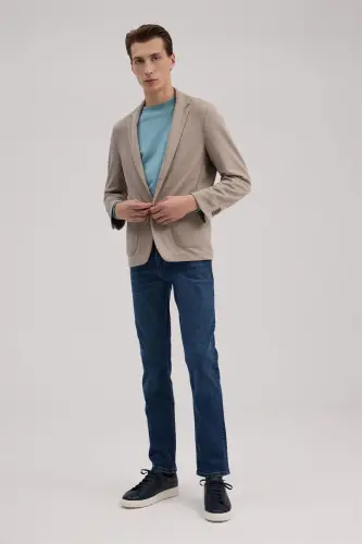 Tan Slim Fit Single Collar Pocket Jacket 