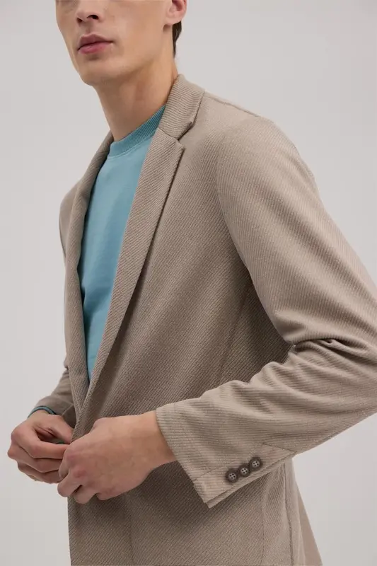 Tan Slim Fit Single Collar Pocket Jacket - 2