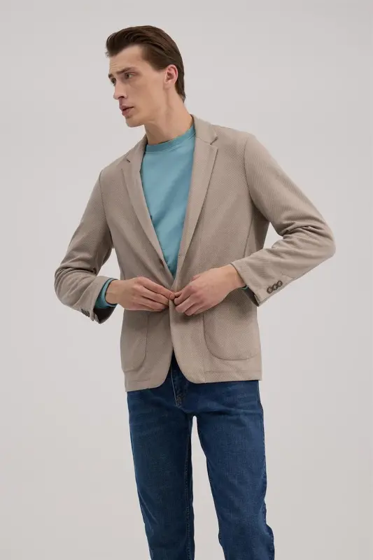 Tan Slim Fit Single Collar Pocket Jacket - 3