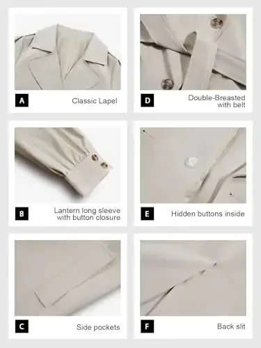 Tankaneo ayollar uzun trenchi kuzgi moda katta o'lchamli ikki qator tugmali lapelli palto kamarli ustki kiyim - 2