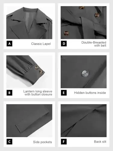 Tankaneo Ayollar uzun trenchi Kuzgi moda Katta o'lchamli ikki qatorli lapel palto Kamarli ustki kiyim - 2