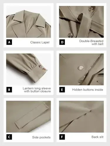 Tankaneo Womens Long Trench Coat Fall Fashion Oversized Double Breasted Lapel Overcoat Outerwear with Belt - 2