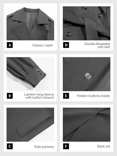 Tankaneo Womens Long Trench Coat Fall Fashion Oversized Double Breasted Lapel Overcoat Outerwear with Belt - TANKANEO (1)