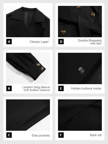 Tankaneo Womens Long Trench Coat Fall Fashion Oversized Double Breasted Lapel Overcoat Outerwear with Belt - TANKANEO (1)