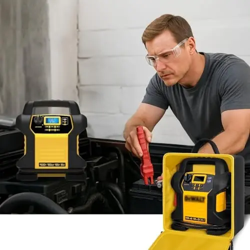 Tanmqin Jump Starter Carrying Case for DEWALT DXAEJ14 Power Station | Pocket Holds Air Hoses, Battery Chargers, Nozzles & Accessories，Stable Handle Supports Comfortable Carrying-Bag Only Yellow - 5
