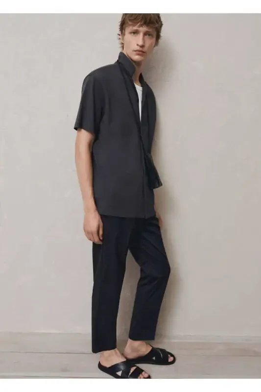 Tapered Cotton Pants with Belt - 6