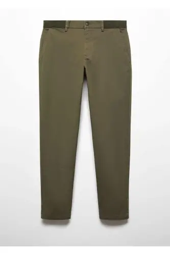 Tapered Cut Cotton Cropped Trousers - Dull Green - 3