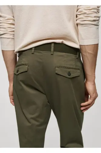 Tapered Cut Cotton Cropped Trousers - Dull Green - 6