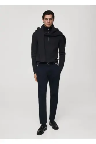 Tapered cut cotton cropped trousers-Navy Blue - MANGO MAN (1)