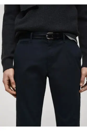 Tapered cut cotton cropped trousers-Navy Blue - 5
