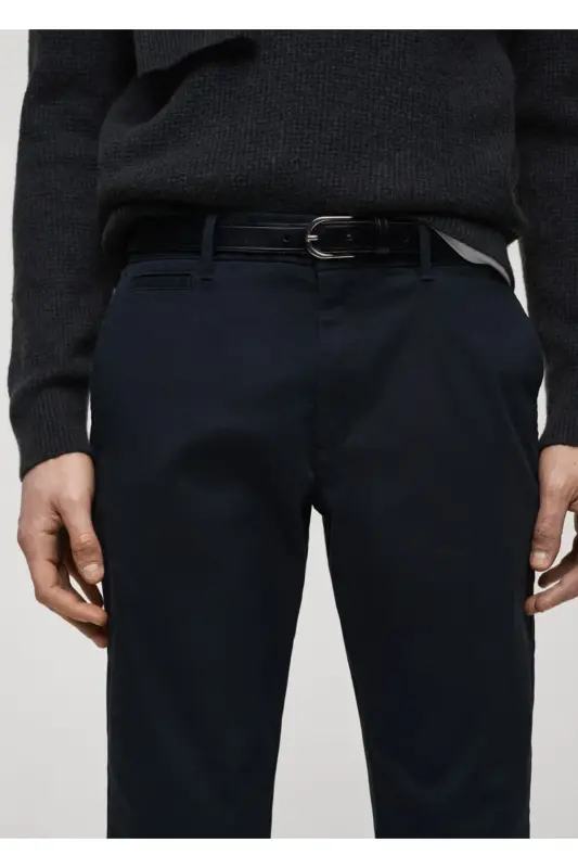 Tapered cut cotton cropped trousers-Navy Blue - 5