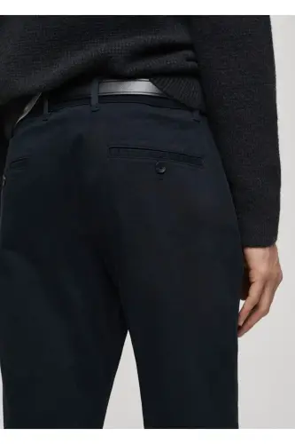 Tapered cut cotton cropped trousers-Navy Blue - 7
